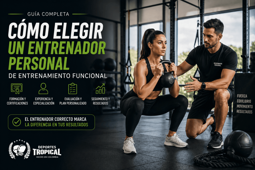 Entrenador personal guiando entrenamiento funcional con corrección de postura